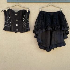 Black Brocade Chains Overbust Corset and High-Low Skirt 5X
